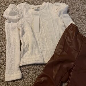 SHEIN White and Brown Kids Matching Set